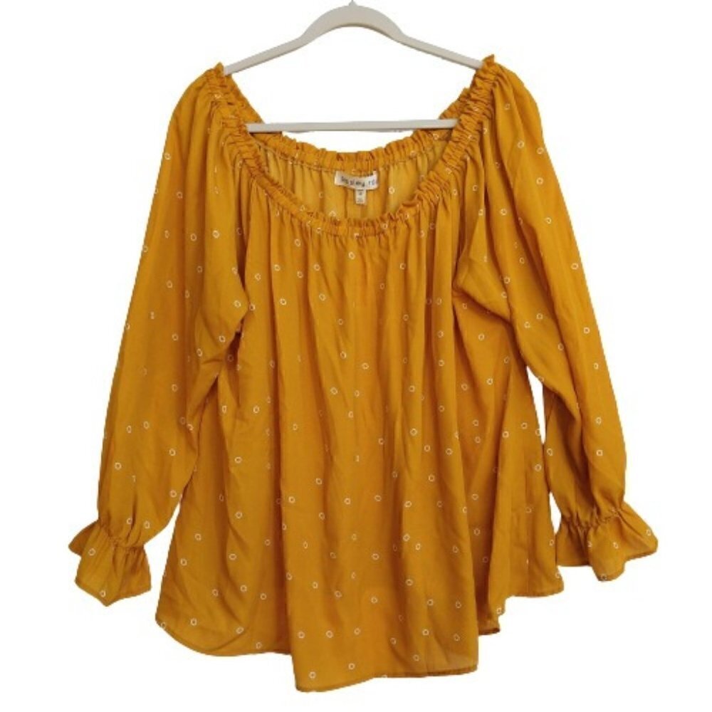 Paisley Raye Willow Yellow Off the Shoulder Peasant Top Plus Size 2X NWT USA